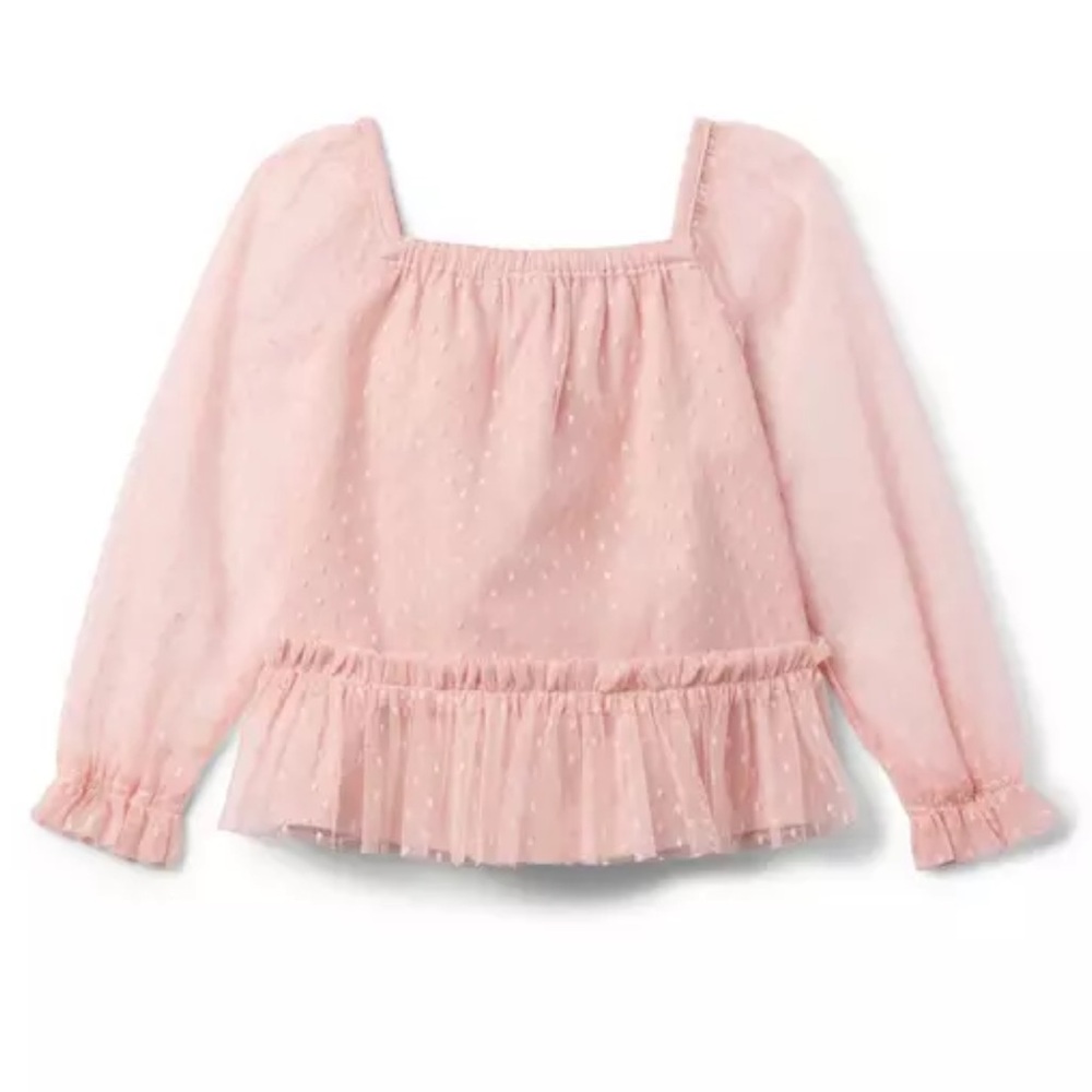 Janie and Jack Girls' Pink Long-Sleeve Swiss Dot Peplum Top